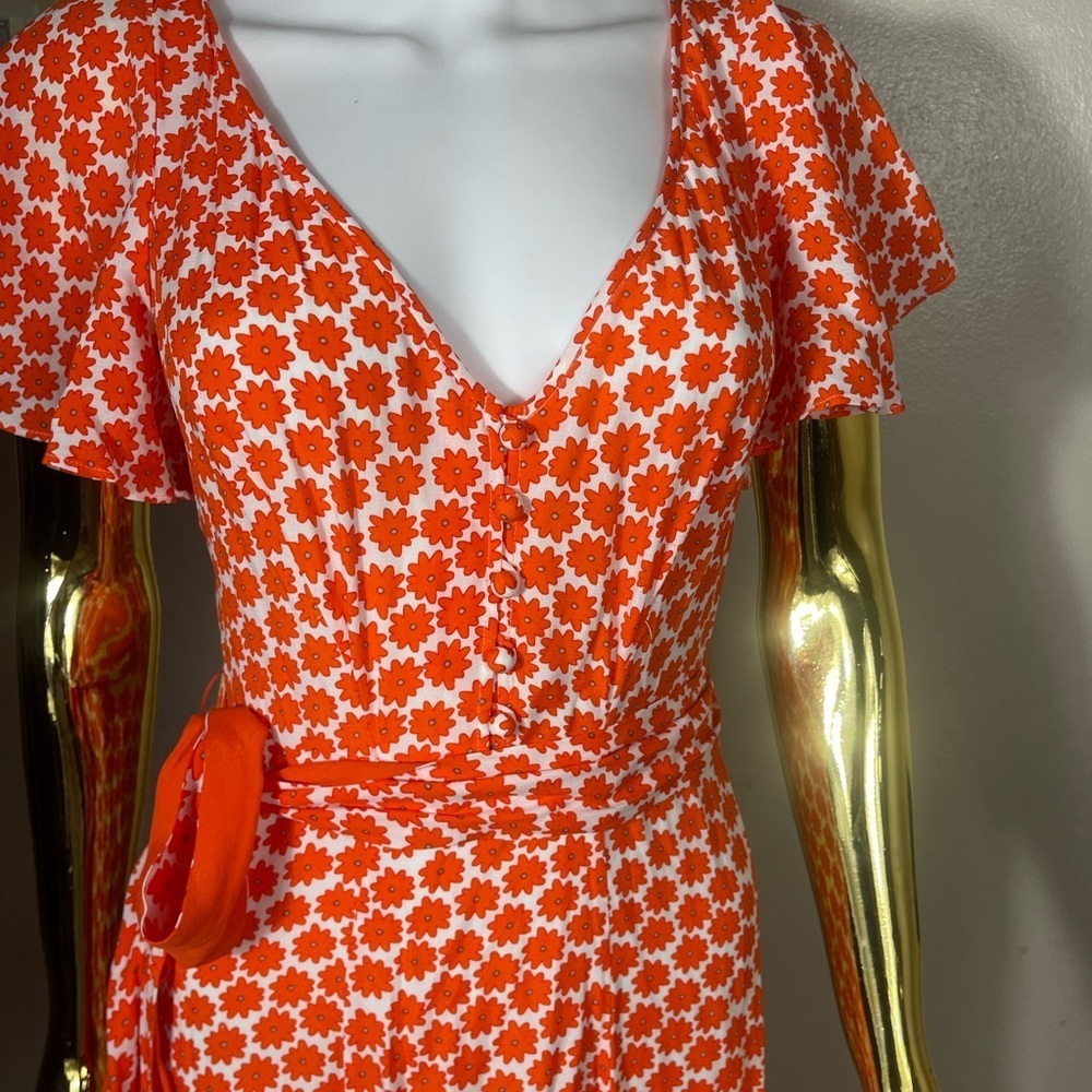 Diane Von Furstenberg Leila daisy V neck Orange Crepe Midi Dress size 6 - Picture 5 of 6